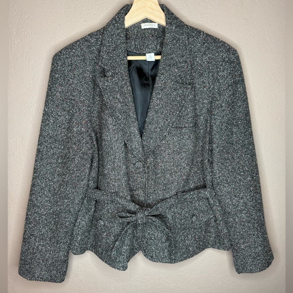 Vtg Dress Barn Women's Gray Tweed Belted Blazer Jacket Office, 9-5, Size PXL